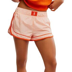 FP Movement Women's Varsity Blues Printed Lined Shorts PASTEL PEACH Size Large